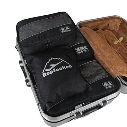 5 Set Packing Cubes for Travel Large Suitcase Luggage Organizer Bags Travel Accessories Vacation 4 Cubes 1 Laundry Pouch Bag - color: Black