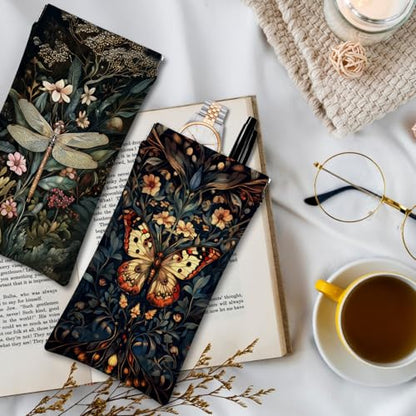 Eyeglasses Sunglasses Case PU Soft Squeeze Top Glasses Pouch for Women Men,Animal Pattern Portable Anti Scratch - color: Brown-dragonflie02