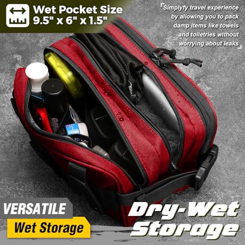 DBTAC Tactical Toiletry Bag w/Electronic Organizer Compartment | Dry/Wet Separate Hygiene Bag, Expanded Travel Dopp Kit Shaving Kit Travel shower Bag for Men (Red) - color: Elite Red/Black