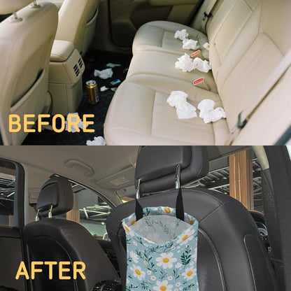 Blooming Flowers Car Trash Bag, Hanging Drawstring Car Garbage Bag,Canvas Car Back Seat Organizer with Adjustable Buckle for Men and Women - color: Blooming Flowers