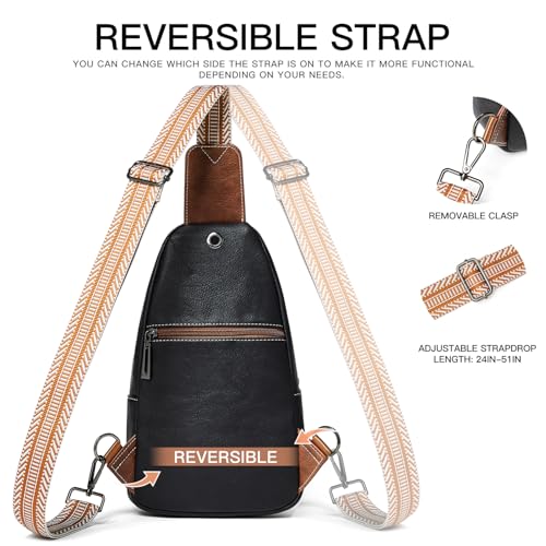 LATMAP 7L Sling Bag for Women Men Leather Small Sling Backpack Daypack Anti Theft Fanny Pack Crossbody Purse Travel - color: Regular Size-black With Brown