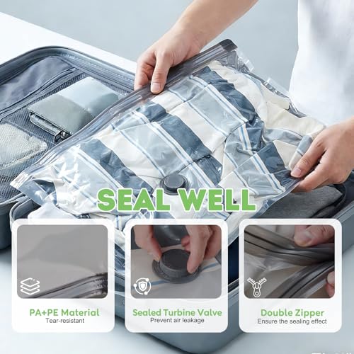 12 Pack Vacuum Seal Bags for Clothing Travel with -60000Pa USB Pump, Save 80% of Space for Clothes (12 Combo Size) - size: 12 Combo Size
