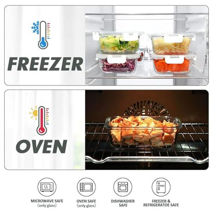 VERONES 12 Packs Glass Food Storage Containers Set, Airtight Glass Lunch Containers, Glass Meal Prep Containers with Lids,Exclusive of BPA, for Microwave, Oven, Freezer & Dishwasher Friendly,White - color: White