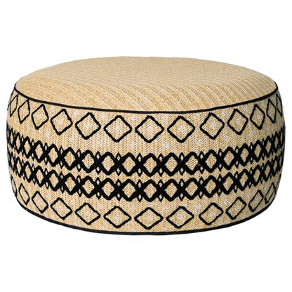 Outdoor Inflatable Ottoman with Air Pump, Embroidery Patio Footrest Stool D21”x H9”, Round Pouf Ottoman with Portable Handle Suitable for Garden, Camping, Bedroom, Living Room - color: Black Embroidery