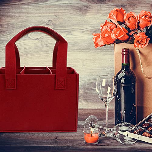 6 Bottle Wine Carrier with Divider Felt Wine Storage Tote Bag, Portable Reusable Wine Travel Bag with Handle for Christmas Travel Camping Picnic Party (Dark Gray) - color: Dark Gray