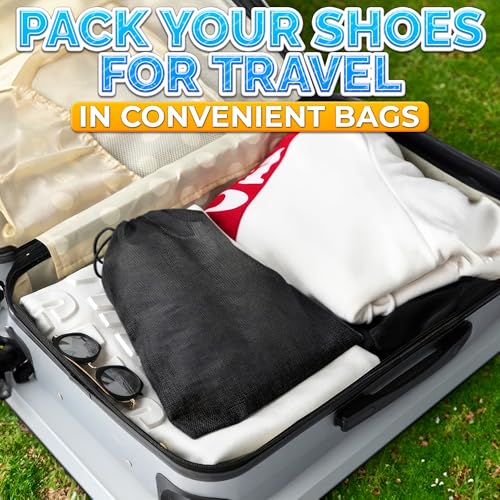 10 Pack Travel Shoe Backpack Set – Non-Mesh Solid 11.8"x15.75" Waterproof Drawstring Shoe Bags for Travel, Clothes, or Wet Gear – Lightweight Storage Organizer and Packing Essential for Women & Men - style: 10Pcs, Full Black, M Size
