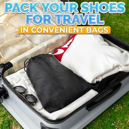 10 Pack Travel Shoe Backpack Set – Non-Mesh Solid 11.8"x15.75" Waterproof Drawstring Shoe Bags for Travel, Clothes, or Wet Gear – Lightweight Storage Organizer and Packing Essential for Women & Men - style: 10Pcs, Full Black, M Size