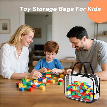 9-Piece Clear Storage Bags Set with Zipper – Large, Medium & Small Sizes – Waterproof Makeup, Toiletry, Toy Organizer Bags – Includes Label Stickers & Marker – Perfect for Travel & Kids Storage