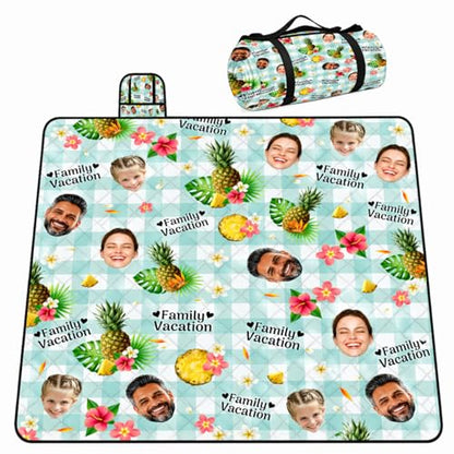 Personalized Waterproof Sandproof Beach Blanket 80''x80'', 3-Layer Foldable Picnic Blanket with Carry Strap, Camping Travel Outdoor Mat for Beach Park Hiking (Custom Family Face) - color: Custom Family Face