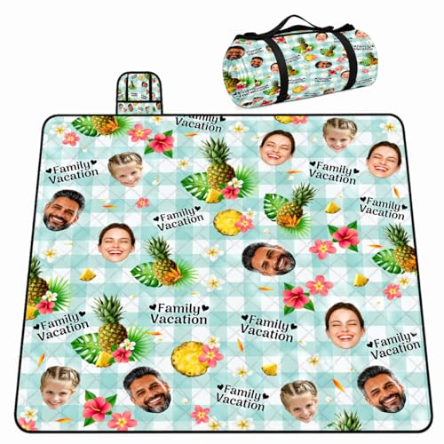 Personalized Waterproof Sandproof Beach Blanket 80''x80'', 3-Layer Foldable Picnic Blanket with Carry Strap, Camping Travel Outdoor Mat for Beach Park Hiking (Custom Family Face) - color: Custom Family Face