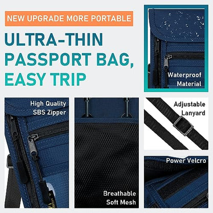 sundee Travel Neck Wallet with Double Zippers, RFID Blocking Passport Holder with Adjustable Neck Strap for Men and Women to Keep Cash, Credit Cards and Travel Documents Safe - Navy Blue - color: Navy Blue