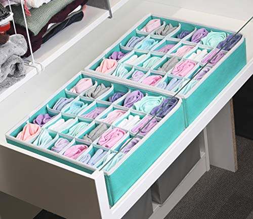 Simple Houseware 2 Pack Closet Sock Organizer, 24 Cell Drawer Divider, Turquoise - color: Turquoise, size: 2 Pack