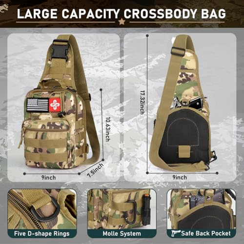 Survival Kit, 262Pcs Survival Gear and Supplies with First Aid Kit Pouch and Crossbody Bag, Emergency Kit with Tent, Camping Axe Hammer, Survival Shovel w/Pick, Bug Out Bag Gifts for Men Women - color: Brown
