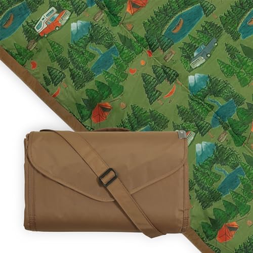 Little Unicorn 5'x5' Outdoor Family Picnic & Beach Blanket | Durable & Water-Resistant Fabric | Compact Fold & Easily Wipes Clean | Zipper Pocket (Camp) - color: Camp, size: 5 x 5
