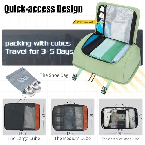 42L Travel Backpack with 4 Packing Cubes, TSA Friendly Flight Approved Carry-On Bag, Water-Resistant Business Backpack for Men Women, Fits 17.3" Laptop (Avocado Green) - color: Avocado Green