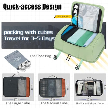 42L Travel Backpack with 4 Packing Cubes, TSA Friendly Flight Approved Carry-On Bag, Water-Resistant Business Backpack for Men Women, Fits 17.3" Laptop (Avocado Green) - color: Avocado Green