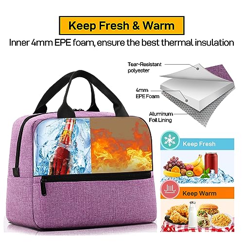 HOMESPON Insulated Lunch Bag for Women Men Lunch Box Cooler Lunch Tote for Work Picnic (Purple) - color: Purple