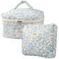 NATINSA Cute Makeup Bag for Women(2 Pcs), Travel Cosmetic Bags, Quilted Coquette Aesthetic Floral Toiletry Organizer Bag (NavyBlue Flower) - color: NavyBlue Flower