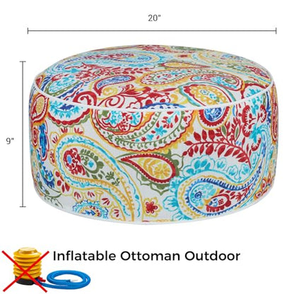 Inflatable Outdoor Ottoman,20"x9" Portable Patio Pouf,Water Resistant,Fade-Resistant,Round Blow Up Footrest Stools for Home Garden Camping Travel(Phoenix) - color: Phoenix