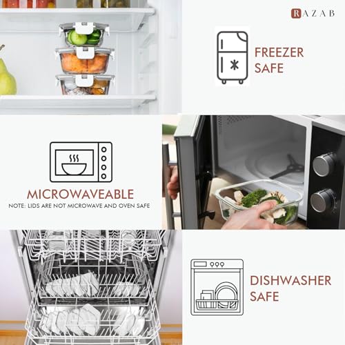 Razab 30 PC Glass Food Storage Containers with Lids - Reusable Glass Meal Prep Containers for Lunch and Leftovers - Airtight & Leakproof Snap Locking Lids - Oven, Freezer, Microwave, Dishwasher Safe - color: White