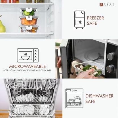 Razab 30 PC Glass Food Storage Containers with Lids - Reusable Glass Meal Prep Containers for Lunch and Leftovers - Airtight & Leakproof Snap Locking Lids - Oven, Freezer, Microwave, Dishwasher Safe - color: White