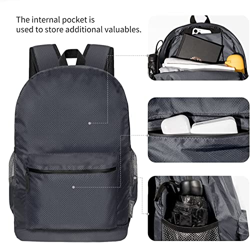 pack all 20L Lightweight Packable Backpack, Water Resistant Foldable Backpack, Travel Hiking Daypack with Waterproof Zippers (Navy Blue) - color: Navy Blue