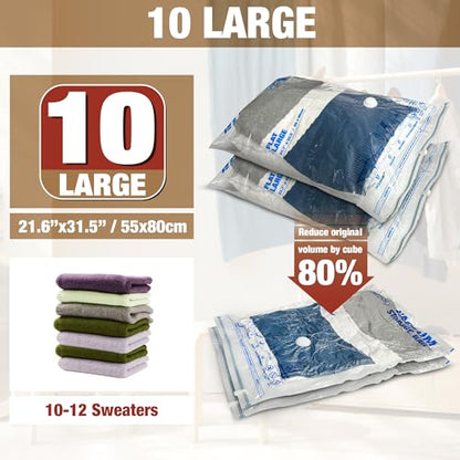 Vacuum Storage Bags, 10 Large Space Saver Vacuum Seal Bags, Space Bags for Clothes, Blankets, Bedding (10L) - size: 10-Large