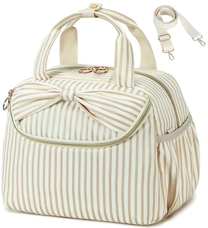 Bluboon Lunch Box for Women, Large Insulated Lunch Bag with Shoulder Strap, Adult Lunch Tote Teacher Nurse, Bow Lunch Cooler Gifts for Work Picnic Travel, Black (Brown White) - color: Brown White