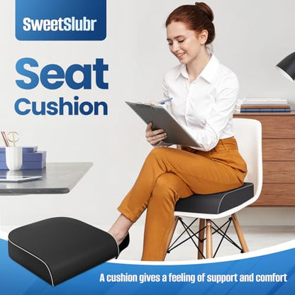 SweetSlubr Seat Cushion for Tailbone Pain Relief, Office Chair Cushion, Chair Pad, Memory Foam Large Cushion with Non-Slip Cover for Soft Support at Office Chair, Car Seat, Airplane, Black/Large
