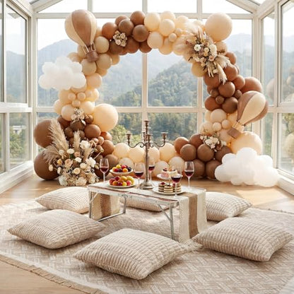 9 Pcs Extra Large Outdoor Boho Picnic Blanket 91'' x 71'' Folding Camping Table Beige White Table Runner 6 Throw Pillow with Pillow Cores Woven Cotton Yarn for Camping Garden Beach Wedding