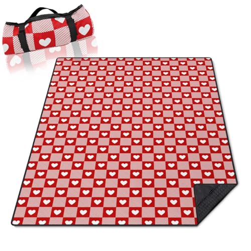 Checkered Love Blankets Waterproof Foldable,60''x80'' Portable Dual Layers Outdoor Travel Camping Backpacking Hiking Beach Blanket Mat for Grass Padded Lawn Park Beach,Checkered Picnic Accessories - color: Love
