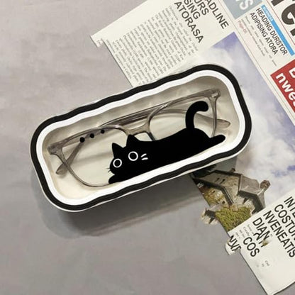 Cute hard shell bow glasses case cat transparent glasses case sunglasses glasses Size is 6.9 x 3.2 x 1.2inches - color: Case - Black Cat
