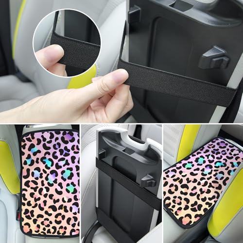Pink Gradient Leopard Auto Center Console Pad,Car Armrest Pad Car Armrest Seat Box Cover Protector for Most Cars - color: Pink Gradient Leopard