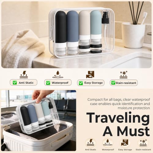17 Pack Travel Bottles for Toiletries, TSA Approved Leak Proof Silicone Travel Containers for Toiletries with Label-Black+DarkBlue+ DarkGreen+Khaki - color: Black+White+Gray+Blue