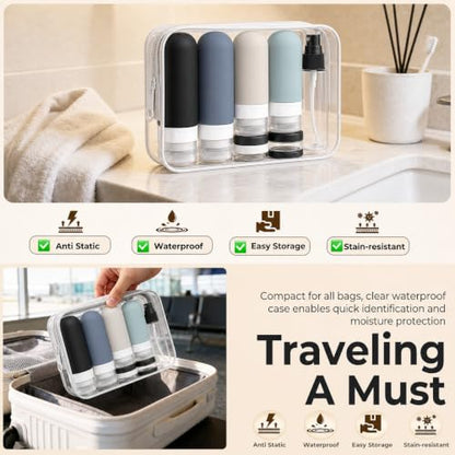 17 Pack Travel Bottles for Toiletries, TSA Approved Leak Proof Silicone Travel Containers for Toiletries with Label-Black+DarkBlue+ DarkGreen+Khaki - color: Black+White+Gray+Blue