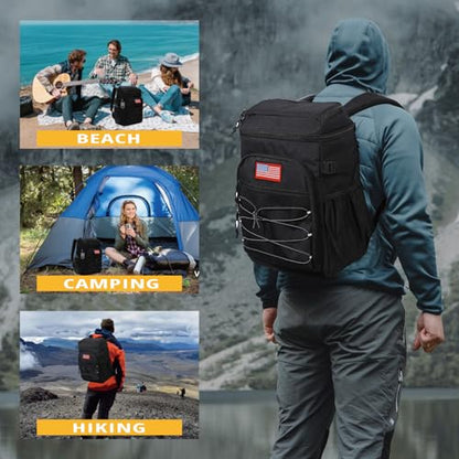 25L Backpack Cooler Keep All Drink Cold for Long Periods of Time Cooler Backpack Insulated Waterproof Portable High Durability Small Cooler Backpack with Compartment for Hiking Camping Beach - color: Black