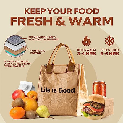 VonNova Women’s Insulated Lunch Bag with Premium 4mm Cooler Insulation, Cute Large 7L Lunch Tote for Office, Durable Small Lunch Box for Women, Stylish Lunchbox for Adults, Teens, Nurses, Teachers - color: Brown-Life is Good