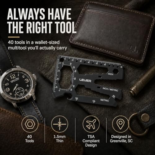 Lever Gear Toolcard Pro - 40 in 1 Credit Card Multitool. Slim, Minimalist Survival Card Wallet Tool Card. TSA Approved Multitool Card Pocket Tool. (Black) - color: Black, size: Single