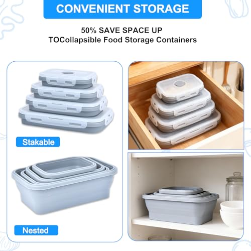 Collapsible Silicone Food Storage Containers 4 Set Airtight Leak Proof Food Containers with Lids Meal Prep for Microwave Freezer Dishwasher for Kitchen Camping Office Sky Blue - color: Sky blue
