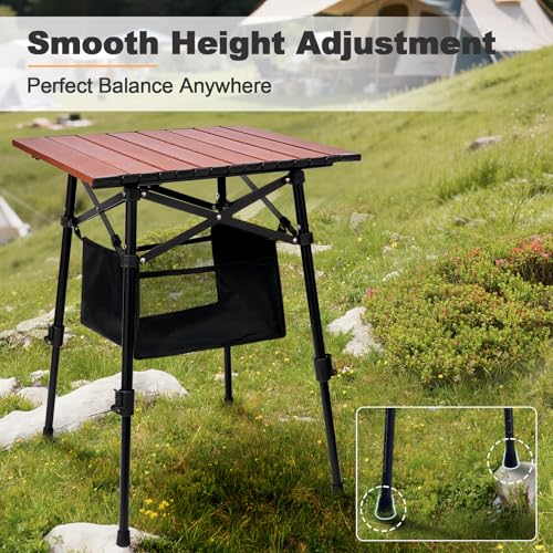 Odoland Portable Camping Table, 18.3"L x 16.5"W Folding Table with Adjustable Height 16.5" - 23.6", Large Beach Table with Storage Bag for Outdoor Camp, Cooking, Picnic, Travelling, Backyards, Fishing - size: 18.31"L x 16.54"W x 16.54"H