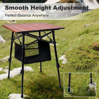 Odoland Portable Camping Table, 18.3"L x 16.5"W Folding Table with Adjustable Height 16.5" - 23.6", Large Beach Table with Storage Bag for Outdoor Camp, Cooking, Picnic, Travelling, Backyards, Fishing - size: 18.31"L x 16.54"W x 16.54"H