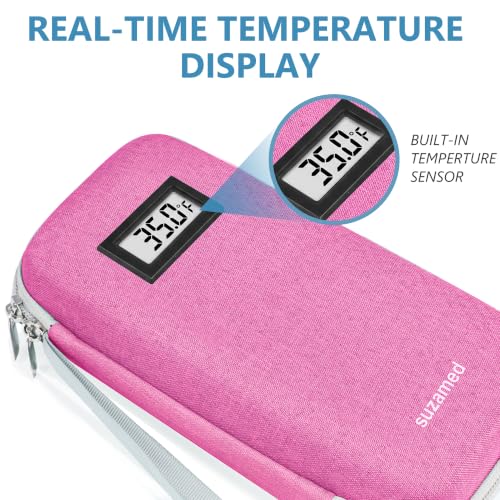 suzamed Insulin Cooler Travel Case,EVA Insulation Travel Medicine Kit with Temperature Display for Diabetes Care,Insulin Pen and Other Diabetic Supplies (Pink-Temp) - color: Pink
