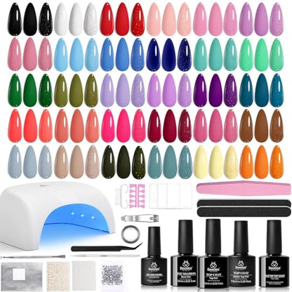Beetles Gel Nail Polish Kit with U V Light -54 Pcs Gel Nail Kit Four Seasons Glow 32 Colors Set with Everything Base Top Coat Soak Off at Home Nail Kit Salon Manicure Beginner Gifts for Women Girls - color: 0 - 32 colors Four Seasons Glow