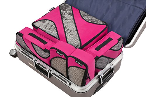 BAGAIL 6 Set Packing Cubes,Travel Luggage Packing Organizers - color: The Fushcia, style: 6 Set