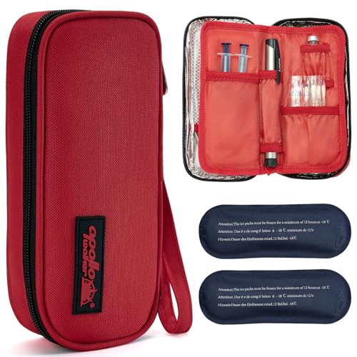 apollo walker Insulin Cooler Travel Case Diabetic Medication Cooler with Ice Packs and Insulation Liner insulin travel case tsa approved - color: Red, size: Small