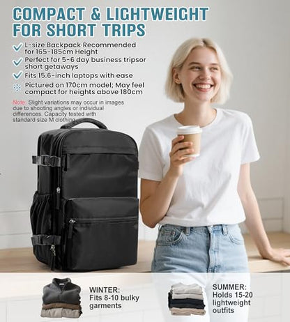 BOXSAM Large Vacuum Travel Backpack with Pump for Women, Personal Item Carry on Backpacks Flight Approved 18x14x8 inches for Men,Laptop Waterproof Work Compression bags Casual Daypack,Black - color: Black