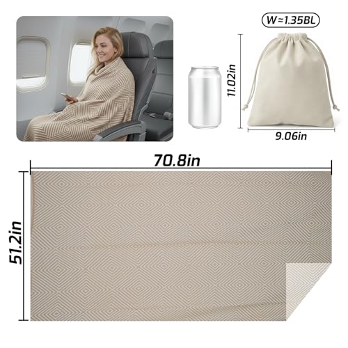 Travel Blanket Airplane - Ultra Soft & Lightweight Knit Design Compact Airplane Blanket,53x72 Inch,Stylish Travel Shawl Wraps for Flights,Office,Home Use,Travel Essentials & Gifts - color: A Khaki