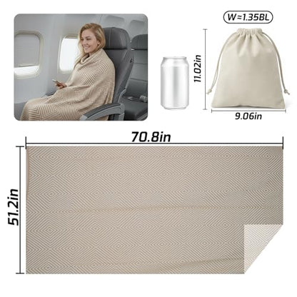 Travel Blanket Airplane - Ultra Soft & Lightweight Knit Design Compact Airplane Blanket,53x72 Inch,Stylish Travel Shawl Wraps for Flights,Office,Home Use,Travel Essentials & Gifts - color: A Khaki