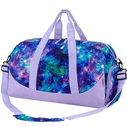 Choco Mocha Kids Duffle Bag, Girls Galaxy Overnight Travel Bags for Kid with Shoes Compartment, Large Weekender Bag for Sleepover, Purple - color: Galaxy-Purple