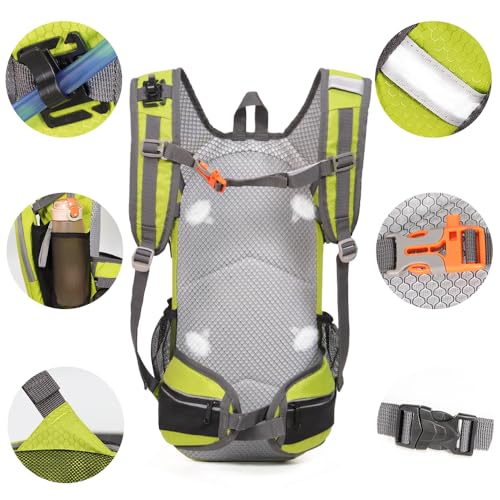 Hiking Daypack Waterproof Biking Backpack 15L Lightweight Durable Backpack for Ski Snowboarding Running MTB Cycling - color: Lime